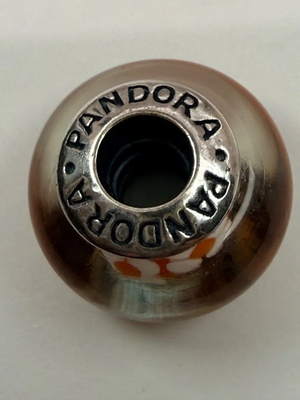 Pandora Retired XL Orange Blossoms Murano Glass Charm 790751
